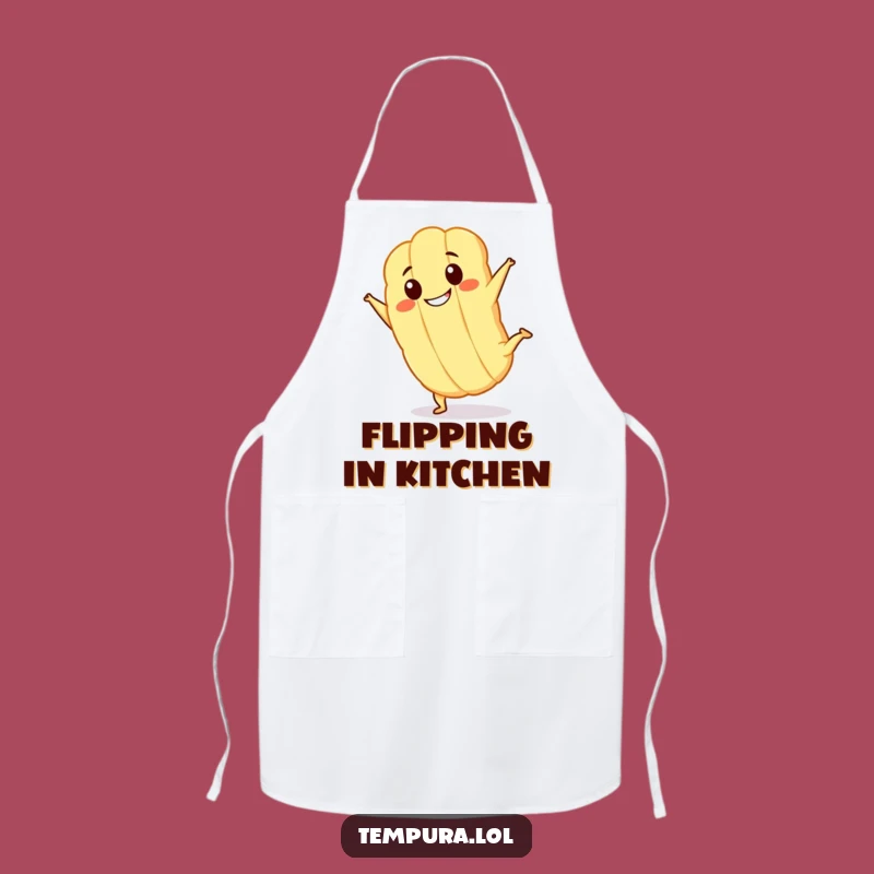 Funny Kawaii Tempura Cartwheel Apron: Grinning Fried Character Cooking Fun