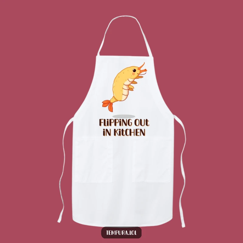 Funny Tempura Shrimp Apron: Cartwheeling Crispy Action, Great Kitchen Funny Gift