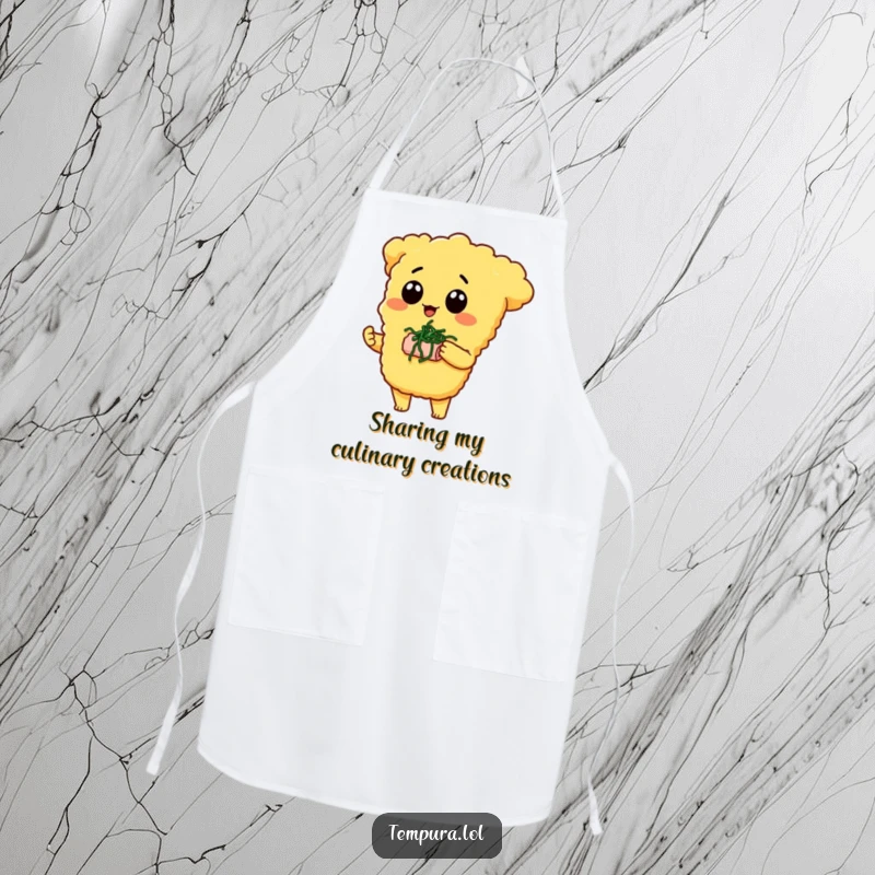 Funny Tempura Character Apron: A tempura piece offers a tiny seaweed snack, bringing humorous generosity to your cooking.
