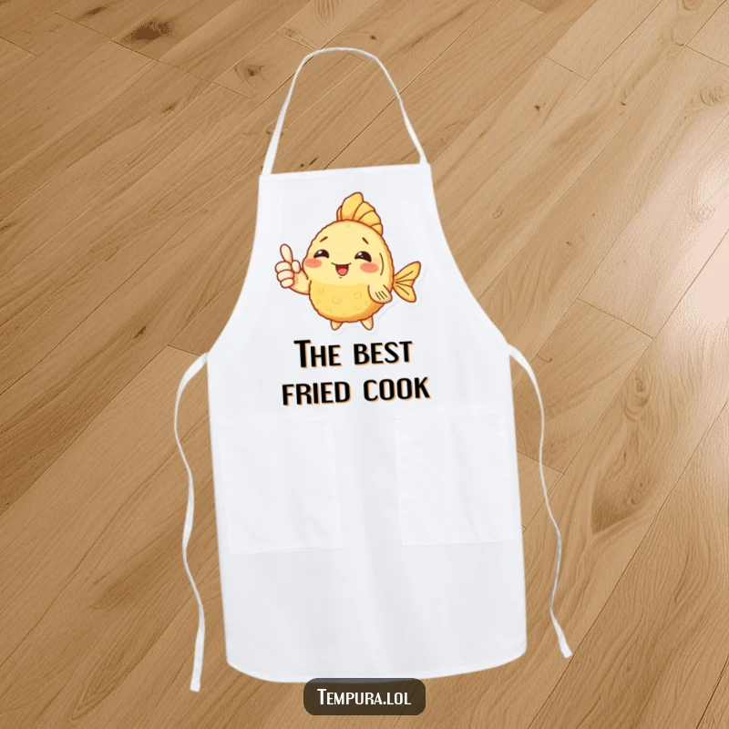 Funny Fish Tempura Apron: A fish tempura character gives a thumbs up, providing a funny and practical kitchen accessory.