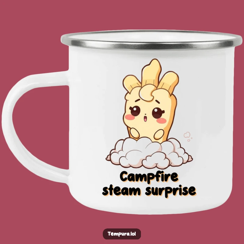 Funny Tempura Steam Wink Camping Mug: Surprised Character for Outdoor Fun