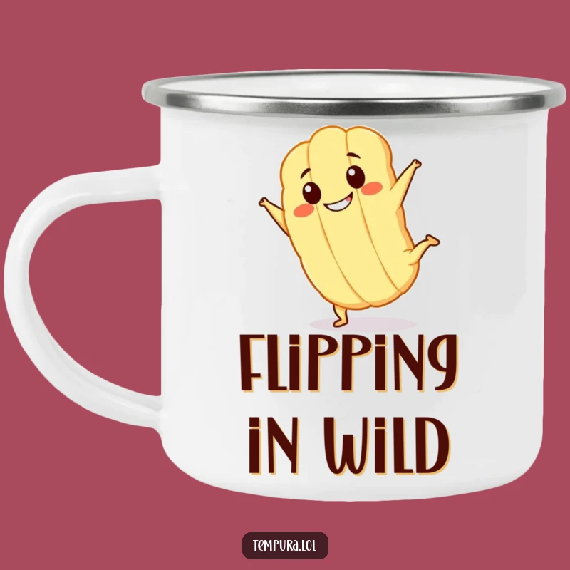 Funny Kawaii Tempura Cartwheel Enamel Camping Mug: Grinning Outdoors Friend