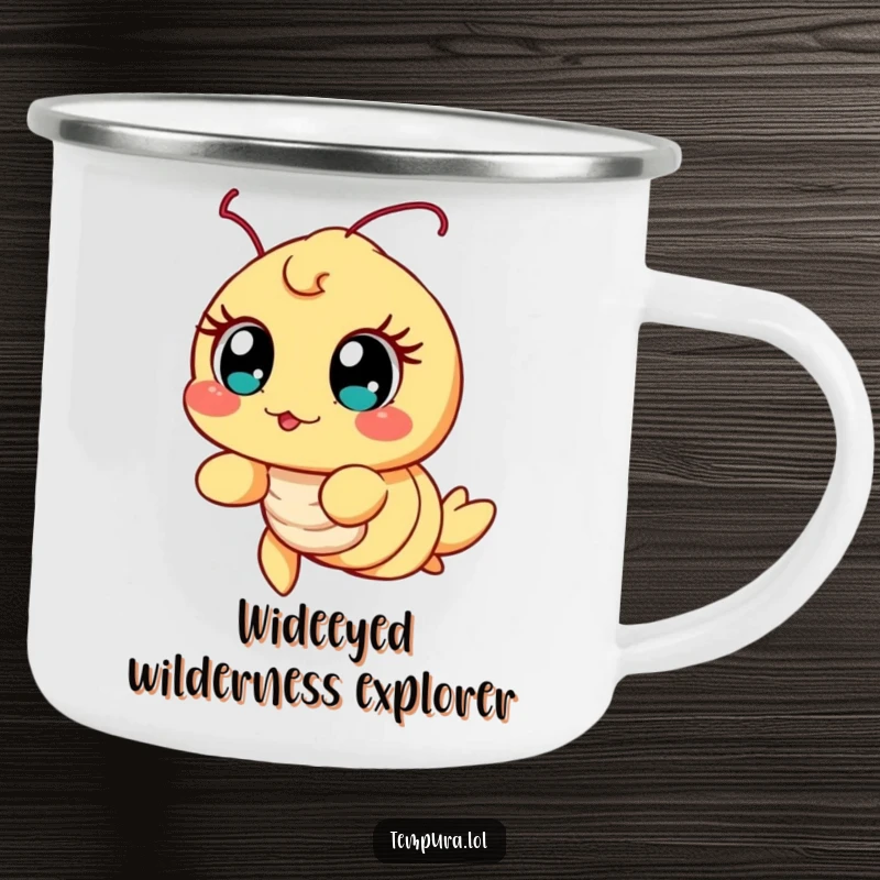 Funny Excited Shrimp Camping Mug, shown with wide, excited eyes, making outdoor moments more enchanting and humorous.
