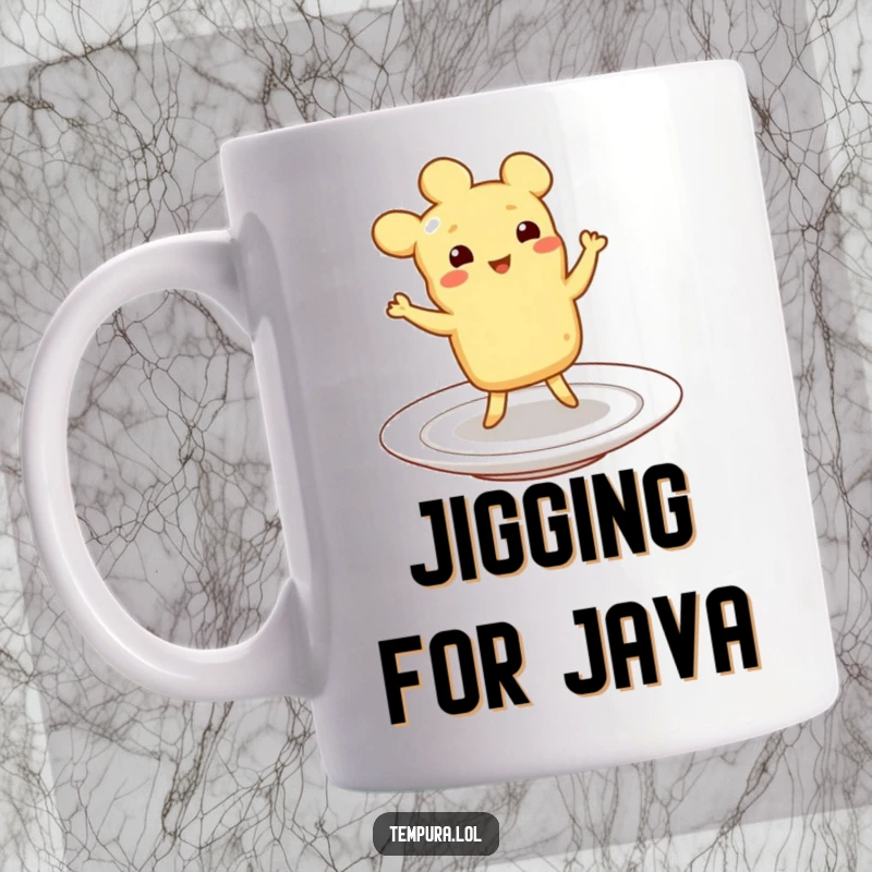 Funny Tempura Mug: A piece of tempura food joyfully performing a little jig on a plate, embodying pure happiness and celebration.