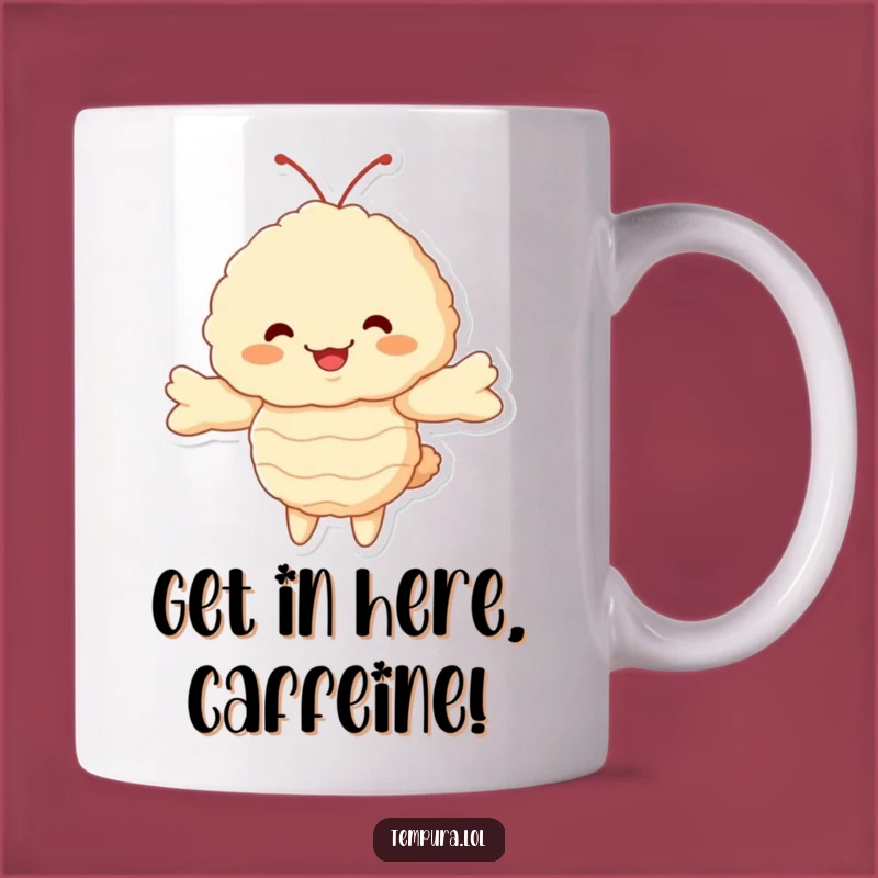 Funny Tempura Shrimp Hug Mug: Adorable Fluffy Ebi Character, Perfect Funny Gift for Seafood Lovers