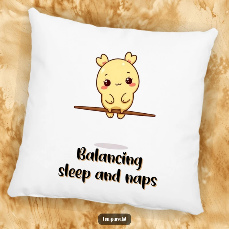 Funny Tempura Fish Pillow: A tempura piece balances on a chopstick, offering humorous comfort and a unique touch to your decor.