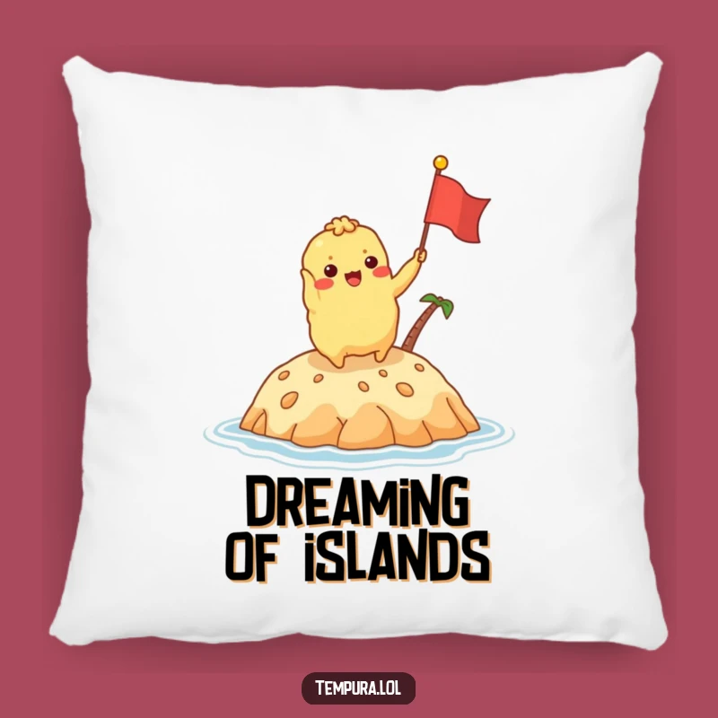 Funny Tempura Island Flag Pillow: Cozy & Excited Fried Character