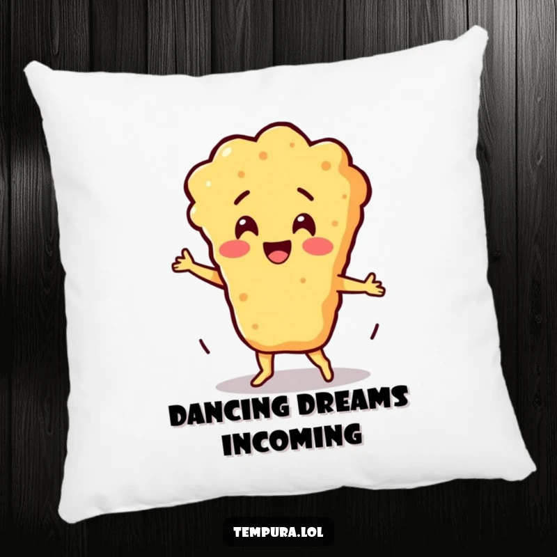 Funny Silly Dance Batter Pillow: A soft pillow with a tempura batter character doing a silly dance, offering comfort and cute, food-themed humor.