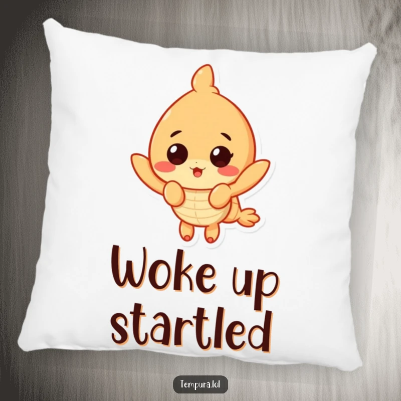 Funny Surprised Shrimp Pillow: A soft pillow with a shocked tempura shrimp, offering comfort and a humorous, expressive touch.