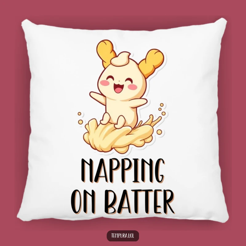 Funny Tempura Wave Rider Pillow: Cozy Fried Character Riding Batter Wave Comfort
