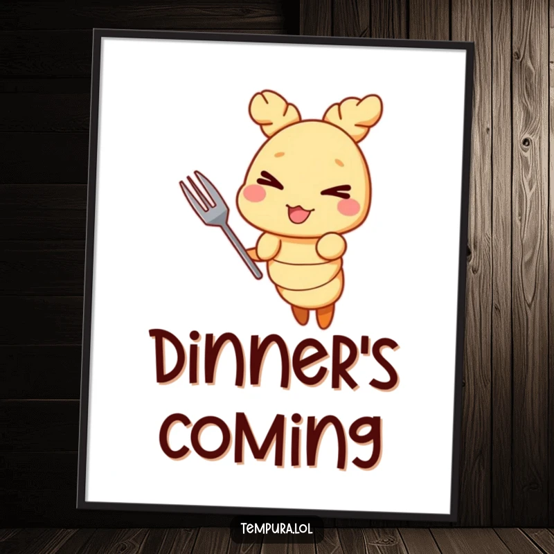 Funny Tempura Shrimp Digital Art Print: A mischievous tempura shrimp character winking, ready to add playful humor to any digital display or print.