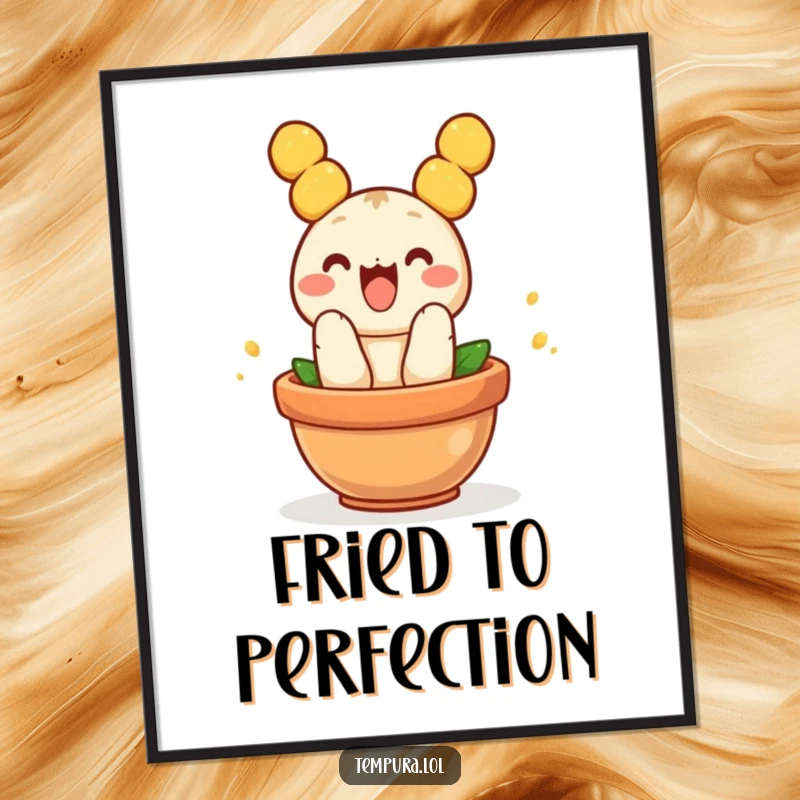 Funny Tempura Digital Art Print: A downloadable print of a funny piece of tempura jumping into a pot with great joy.