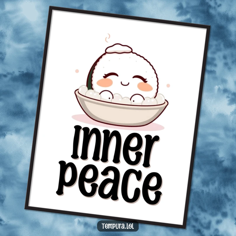 Funny smiling sushi with eyes closed, enjoying a warm bath, a humorous digital art print for instant decor.