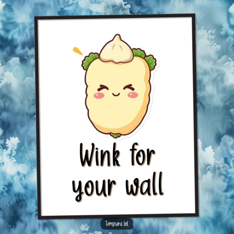 Funny tempura vegetable winking on a digital art print, perfect for adding an instant, humorous artistic touch.