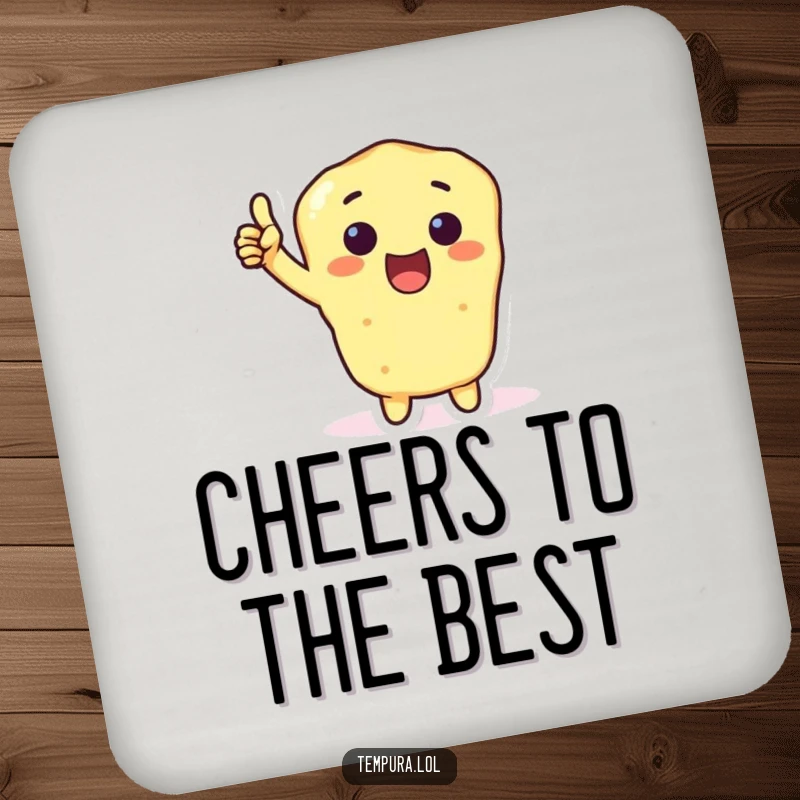 Funny Tempura Thumbs-Up Coaster featuring a tempura character giving an excited thumbs-up, protecting surfaces with a humorous and approving design.
