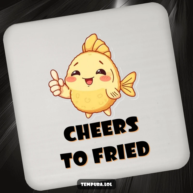 Funny Fish Tempura Coaster: A fish tempura character gives a funny thumbs up on this protective coaster.