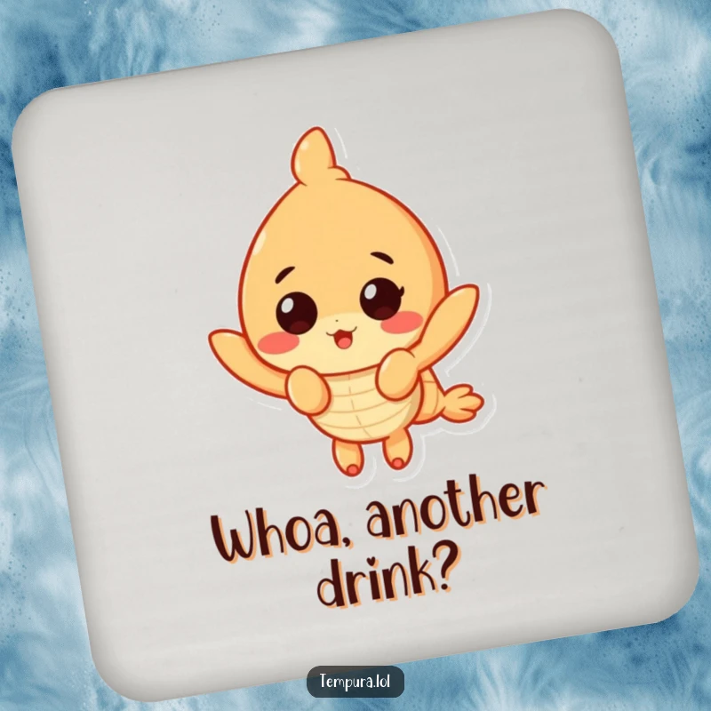 Funny Surprised Shrimp Coasters: A set featuring a tempura shrimp with a surprised expression, offering humorous protection for surfaces.