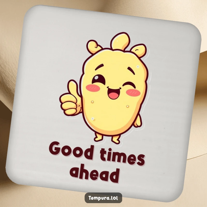 Funny tempura character winking and giving a thumbs up on drink coasters, bringing positive vibes to your table.