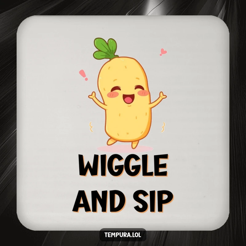 Funny Wiggling Veggie Coasters: A set featuring a happy tempura vegetable character wiggling, offering humorous protection for surfaces.