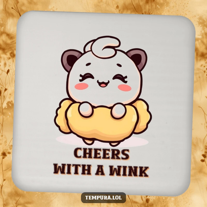 Funny Tempura Coaster: A charming coaster featuring a funny piece of tempura winking with a happy smile, adding foodie vibes.