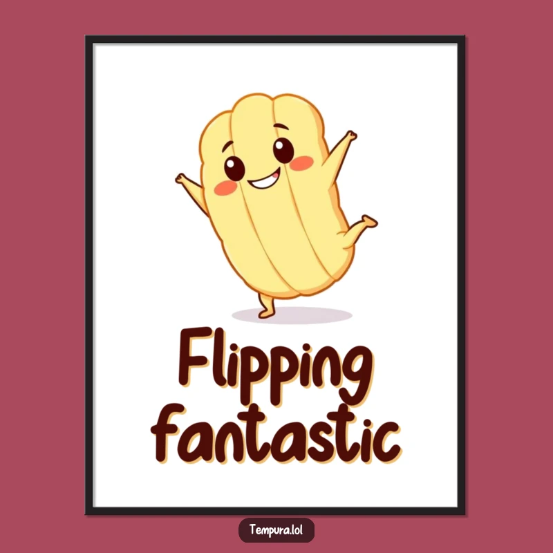Funny Kawaii Tempura Cartwheel Poster: Grinning Fried Character Wall Art