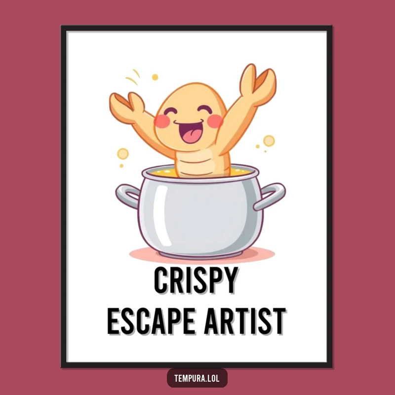 Funny Tempura Shrimp Leaping Poster: Vibrant Wall Art for Kitchen Humor Lovers!