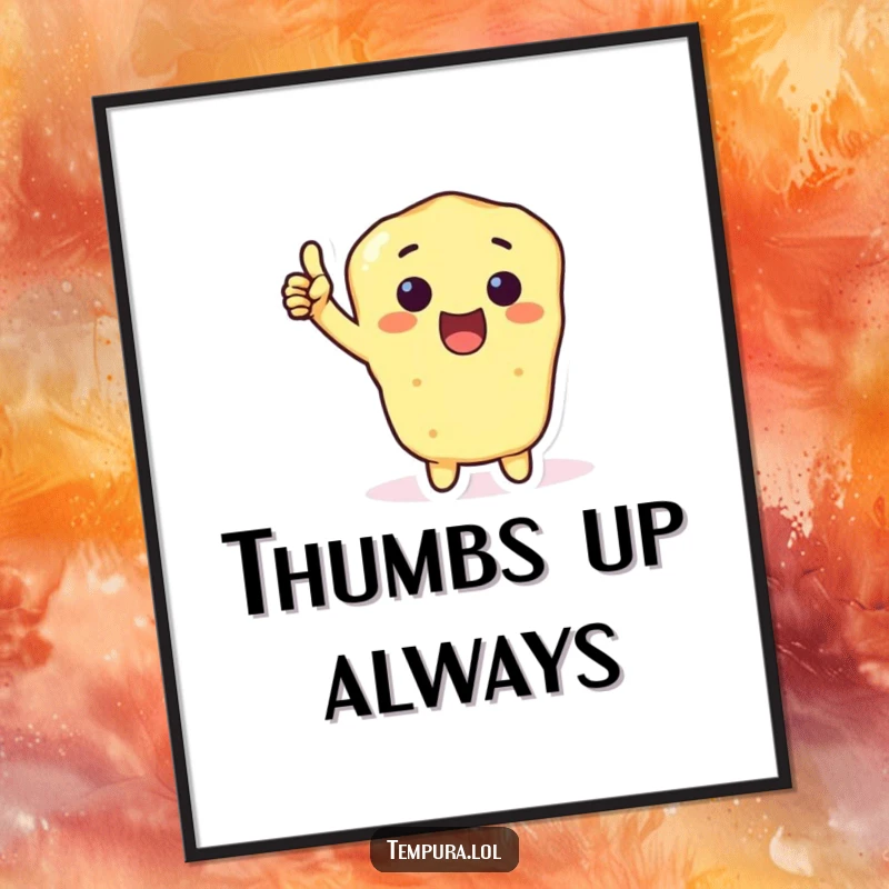 Funny Tempura Thumbs-Up Poster depicting an excited tempura character giving a thumbs-up, a humorous and positive piece of wall art.