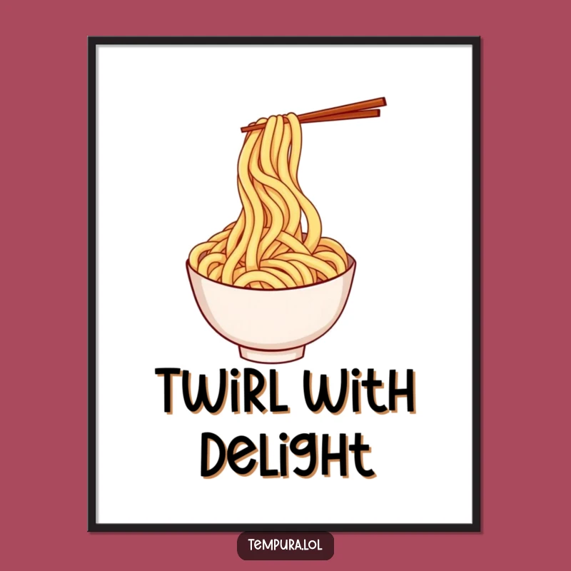 Funny Udon Noodle Twirl Poster: Whimsical Cartoon Art for a Cheerful Gift
