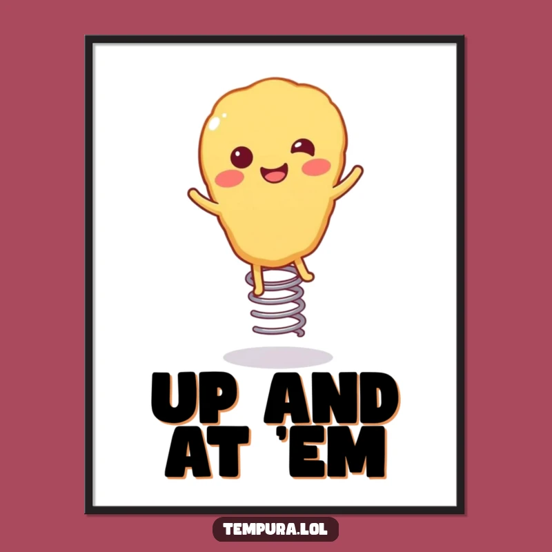 Funny Wall Art: Smiling Bouncing Tempura Poster, Joyful Fried Food Character, Hilarious Funny Gift