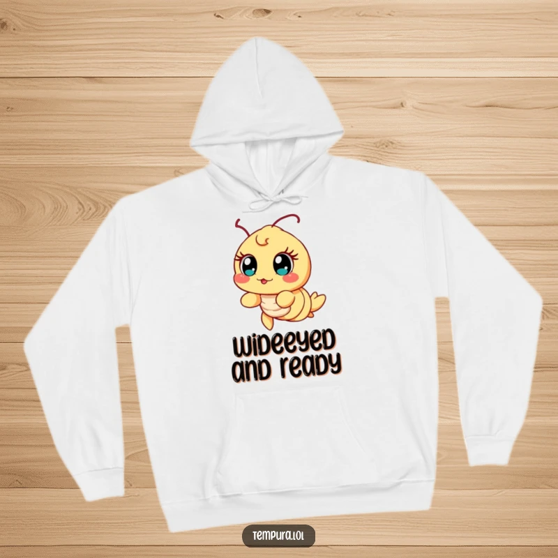 Funny Excited Shrimp Hoodie, depicted with wide, excited eyes, offering warmth and a humorous expression of pure joy.