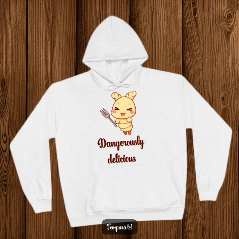 Funny Tempura Shrimp Wink Hoodie: A cozy hoodie featuring a mischievous tempura shrimp winking, perfect for adding a touch of humor to cool days.