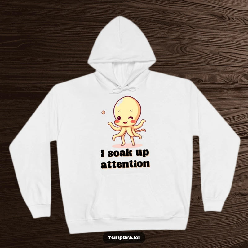 Funny Tempura Squid Hoodie with a cute, dancing tempura squid character, perfect for fans of quirky and humorous apparel.