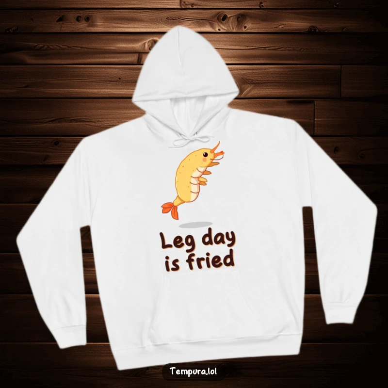 Funny Tempura Shrimp Hoodie: A crispy shrimp executes a cartwheel, offering warmth and a hearty dose of humor.