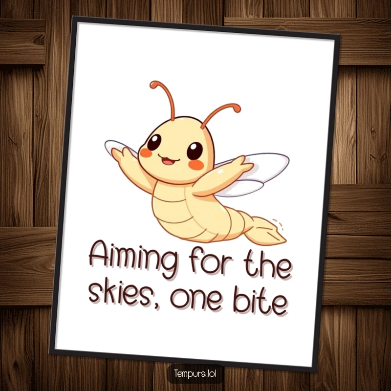 Funny Free Printable Wall Art: A tempura shrimp character comically attempting flight, bringing airborne humor to your space.