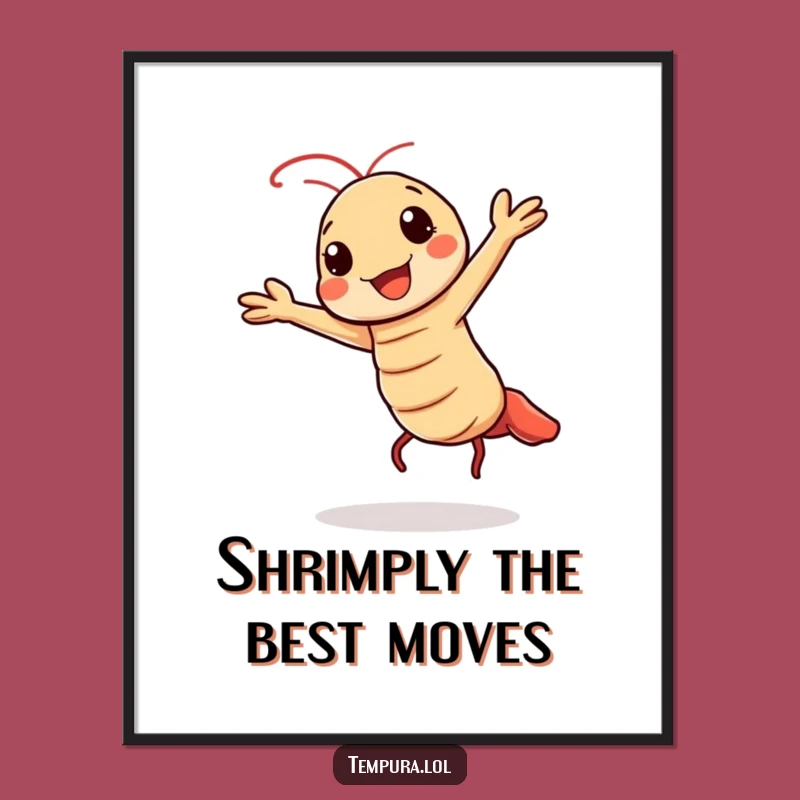 Funny Free Printable Tempura Shrimp Art: Dancing Kawaii Food, Downloadable Decor