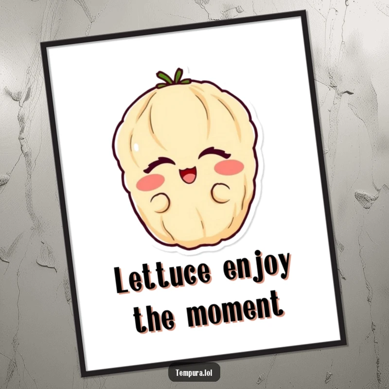 Funny Free Printable Wall Art: A tempura vegetable with eyes closed in absolute glee, adding cheerful vibes.