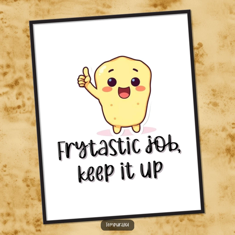 Funny Free Printable Wall Art of a tempura character giving a big thumbs-up gesture, radiating positivity and good taste.