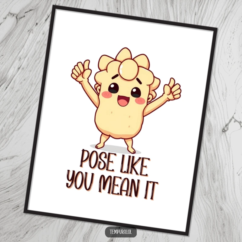 Funny Free Printable Wall Art: Tempura character striking a funny, triumphant pose, exuding victory and humor.