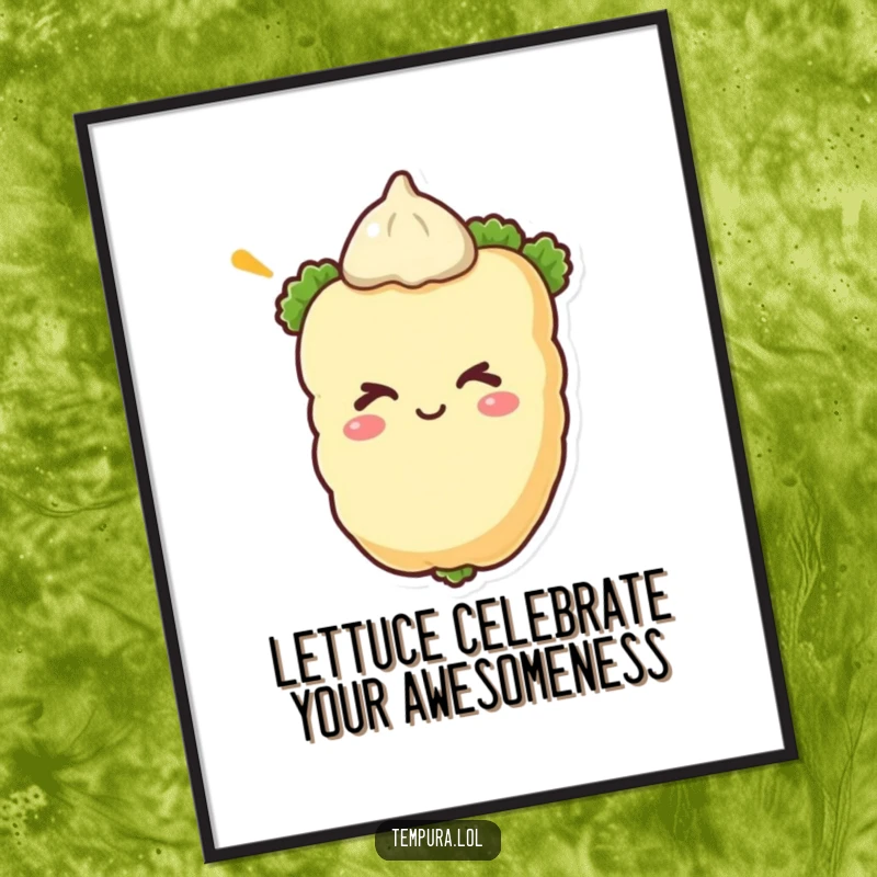 Funny Free Printable Wall Art: A tempura vegetable tempura winking playfully, adding humorous kitchen decor to any space.