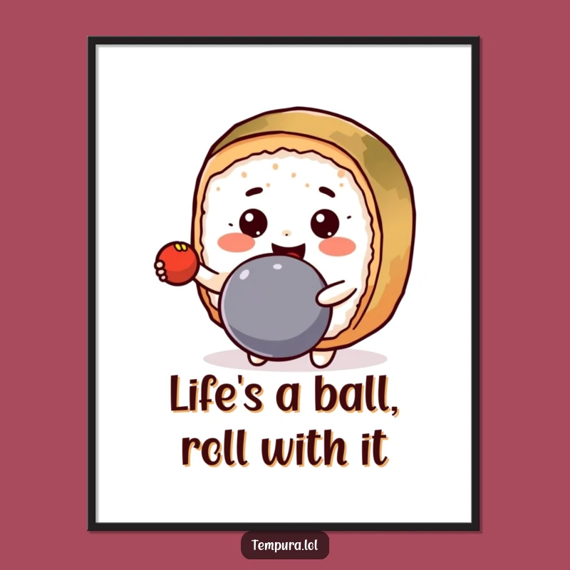 Funny Free Printable Wall Art: Bouncing Kawaii Sushi Roll Playful Decor. Downloadable Art.