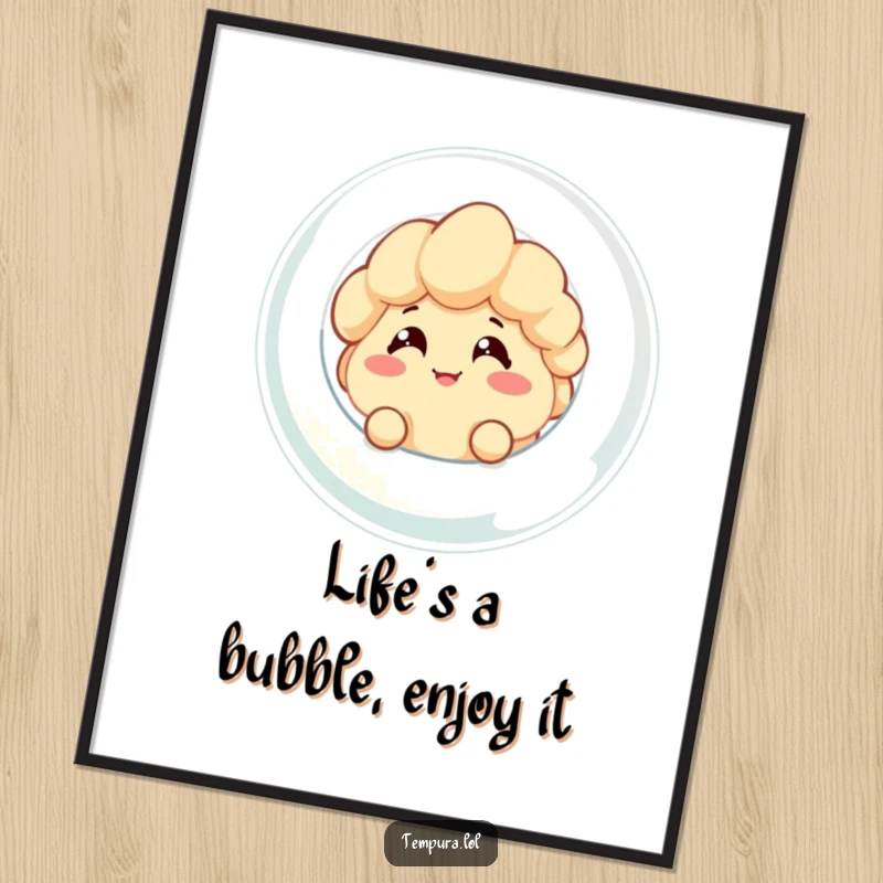 Funny Free Printable Wall Art: Cheeky tempura character with a mischievous grin inside a giant bubble.