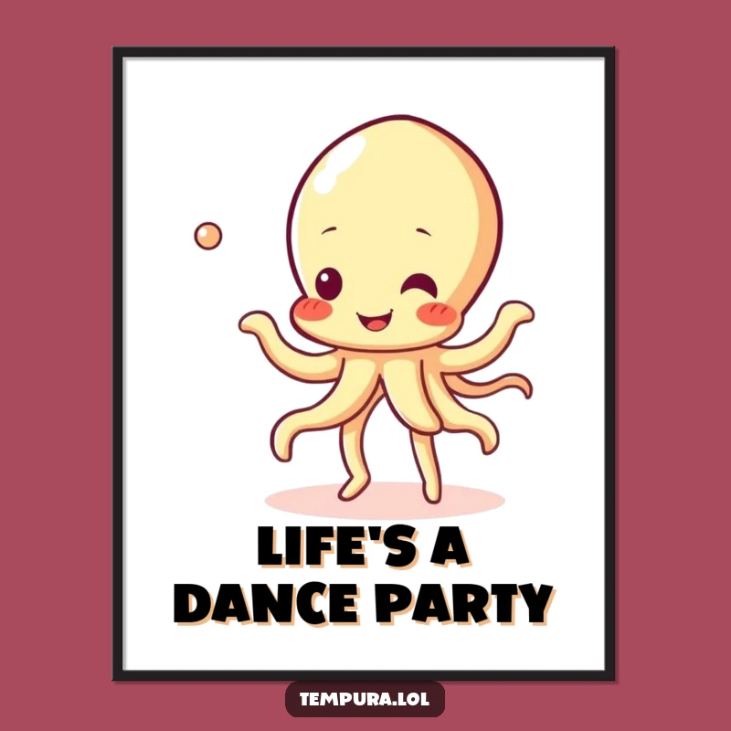 Free Printable Wall Art: Cheerful Tempura Squid Bubbly Dance Funny Downloadable Decor