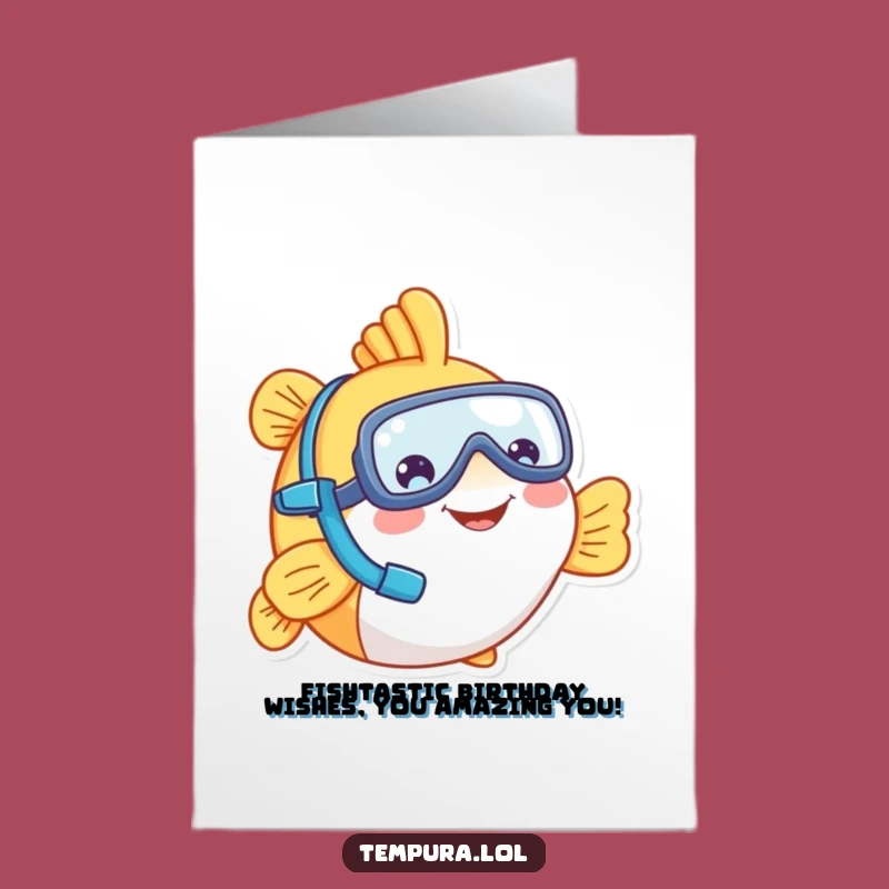 Free Printable Birthday Card: Funny Tempura Fish Snorkeler Greeting, Perfect Humorous Downloadable Gift