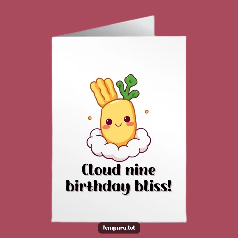 Free Printable Birthday Card: Cloud-Floating Tempura Veggie! Downloadable Funny Gift.