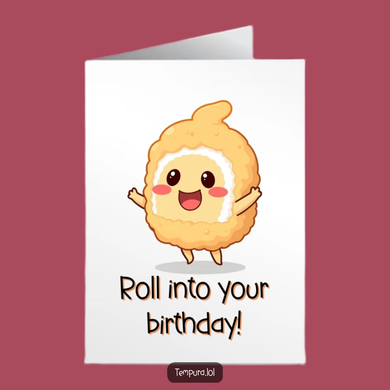 Free Printable Birthday Card: Dancing Tempura Sushi for a Fun Celebration! Downloadable Gift.