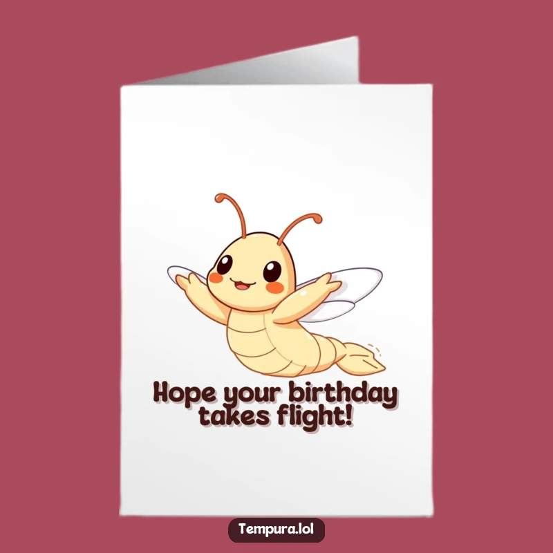 Free Printable Birthday Card: Flying Tempura Shrimp, Downloadable Humorous Wish Card Gift