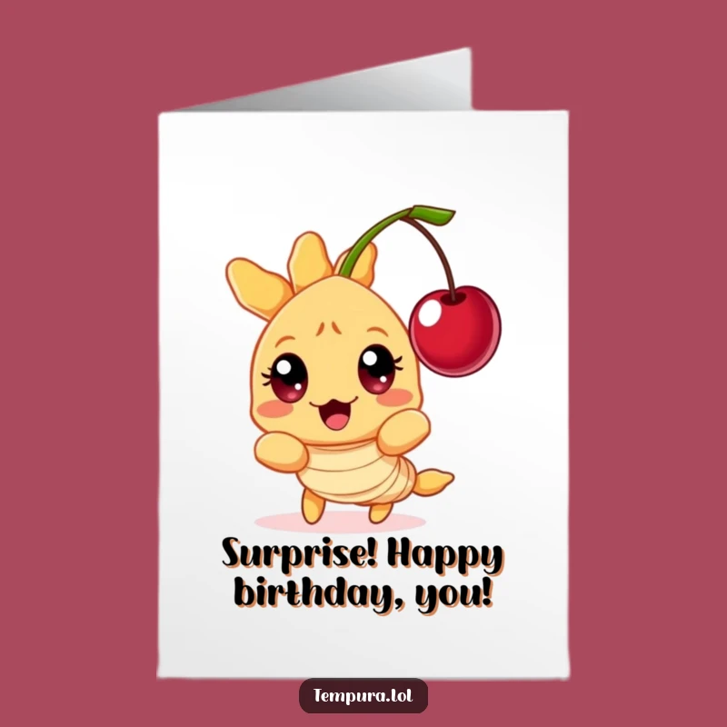 Free Printable Birthday Card: Surprised Tempura Shrimp, Funny Downloadable Gift