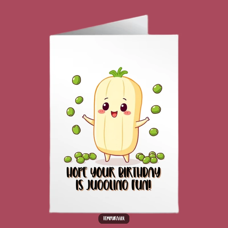 Free Printable Birthday Card: Juggling Tempura Veggies, Downloadable Funny Greeting Card Gift
