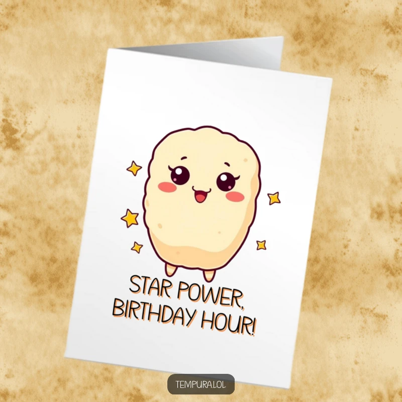 Funny Free Printable Birthday Card: A tempura piece with eyes juggles twinkling stars, spreading birthday cheer. Downloadable and delightful.