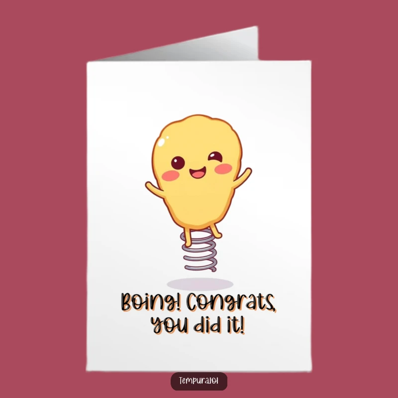 Free Printable Congrats Card: Bouncing Tempura, Celebratory Funny Downloadable Gift